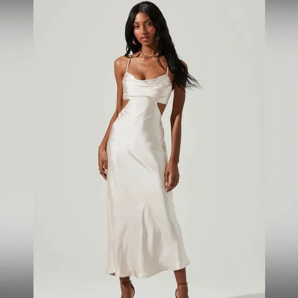 Astr | Dresses | Astr The Label Colette Satin Cutout Midi Dress Size Small  In Ivory | Poshmark